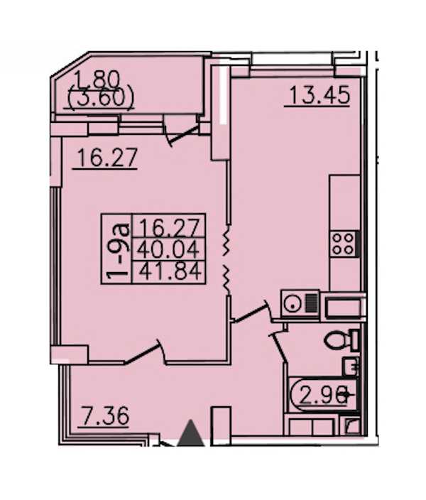 Однокомнатная квартира в : площадь 41.84 м2 , этаж: 3 – купить в Санкт-Петербурге